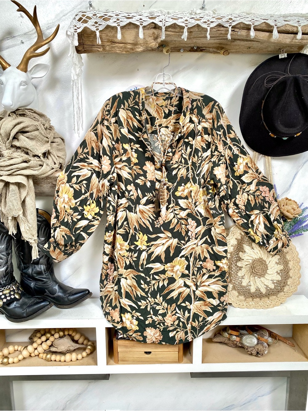 Botanical safari boho comfy dress/tunic w resort vacay beach vibe